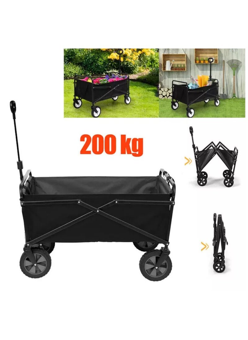 FIRST PRO Heavy-Duty Collapsible Folding Wagon Cart 200KG – Large Utility Trolley with Adjustable Handle & All-Terrain Wheels for Camping, Beach, Shopping & Gardening (Black)  - Image 4