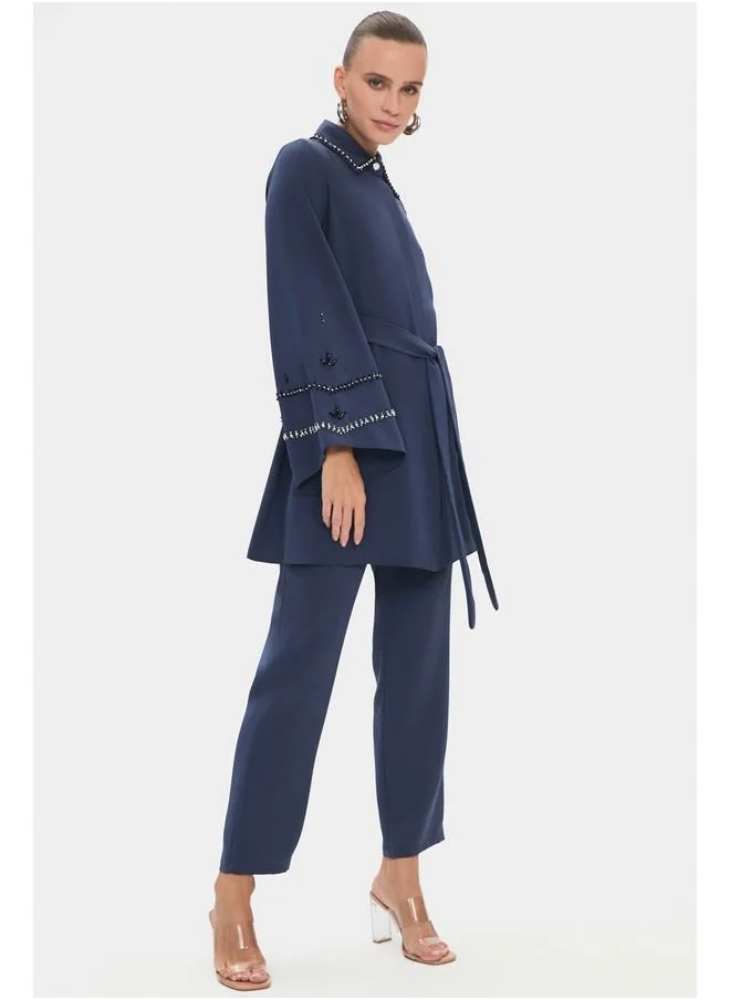 JUNE June Women Embroidered Detailed Shirt and Trousers Set Indigo