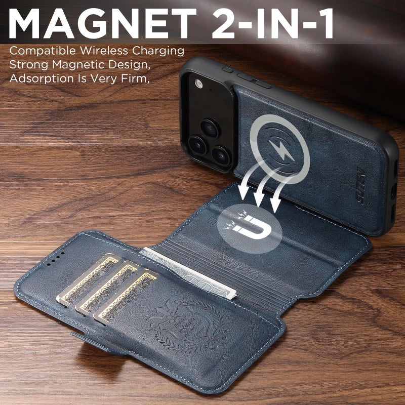 Suteni For Iphone 17 Pro Max Q06 2-In-1 Multi-Function Detachable Wallet Magsafe Phone Case(Blue) - Image 3