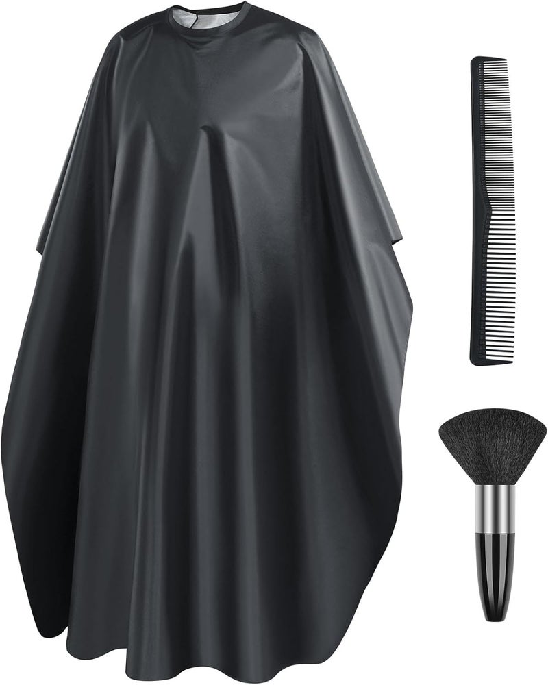 LOPHE Hairdressing Gown Barbers Cape Black Salon Cape Apron with Neck Duster Brush and Hairdressers Comb Waterproof Unisex Cutting Gowns for Hair Styling Cuts and Colours Barber Accessories A