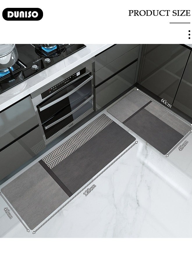 DUNISO 2 PCS Kitchen Mats and Rugs Set , Non Slip Heavy Duty Standing Mat, Quick Dry Diatom Mud Floor Mat, Extra Soft and Absorbent Floor Mats for Kitchen, Bath, Office, Laundry(40*60cm+40*120cm)  - Image 2