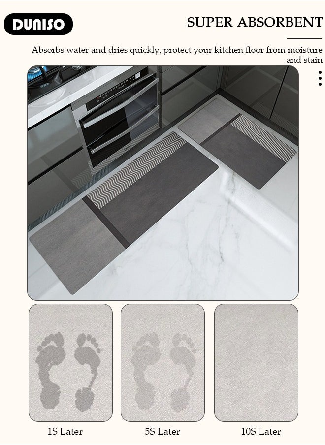 DUNISO 2 PCS Kitchen Mats and Rugs Set , Non Slip Heavy Duty Standing Mat, Quick Dry Diatom Mud Floor Mat, Extra Soft and Absorbent Floor Mats for Kitchen, Bath, Office, Laundry(40*60cm+40*120cm)  - Image 4