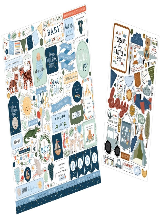 Trendzeen Baby Boy Scrapbook Stickers - Cute Baby Boy Stickers for Scrapbooking, Album, Milestone Book, Journal - Its a Boy Themed Embellishments with Animals, Phrases, Blue Aesthetic Designs - 2 Items Set - Image 1