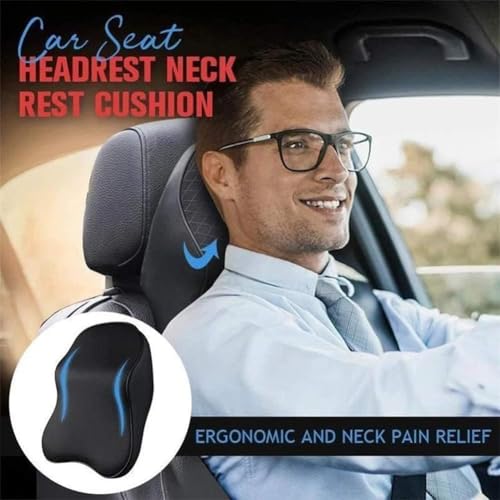 BELOXY Memory Foam Car Neck Rest Pillow Seat Cushion Headrest Ergonomic Neck Support Help Relieve Neck Pain for Driver Front Back Seat, Office Chair, Fit Most Vehicles (Black) - Image 3