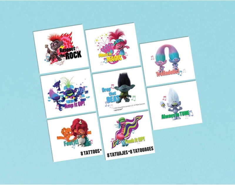 Amscan amscan Assorted Trolls World Tour Temporary Tattoos- 8 pcs.