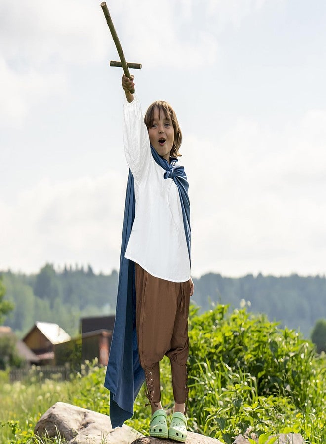 Prebene Boys Medieval Pirate Set Shirt & Ankle Pants Kids Renaissance Halloween Costume Scottish Jacobite Tops and Trousers (White+Brown, 10-12T) - Image 2