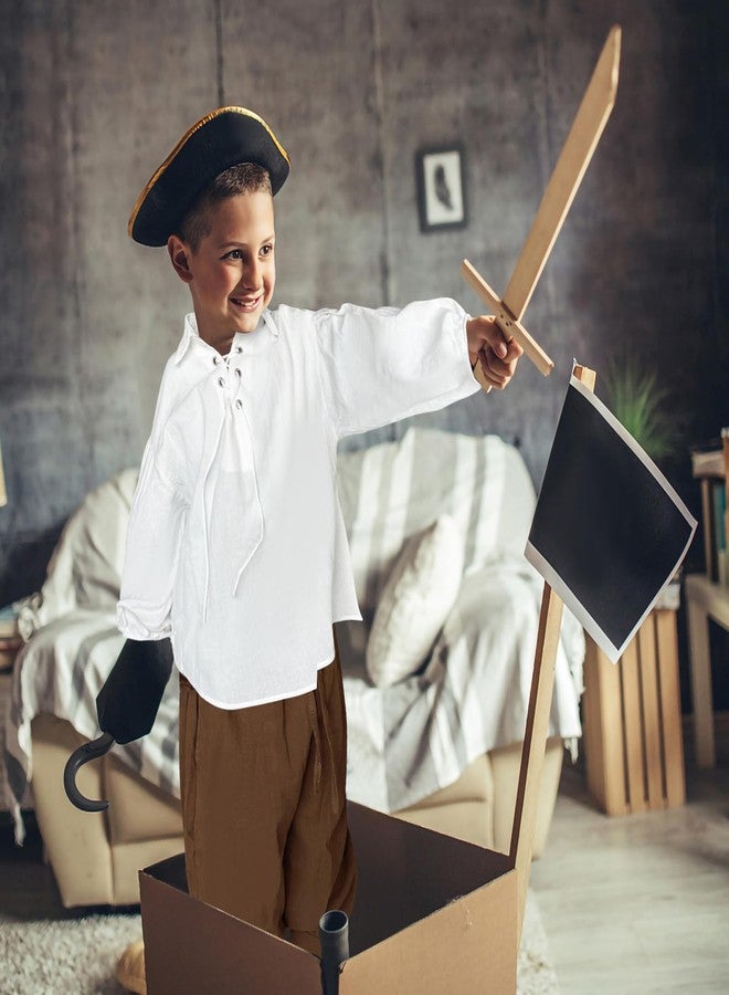 Prebene Boys Medieval Pirate Set Shirt & Ankle Pants Kids Renaissance Halloween Costume Scottish Jacobite Tops and Trousers (White+Brown, 10-12T) - Image 3
