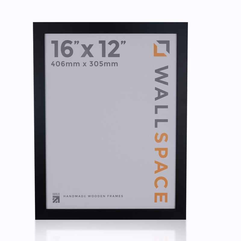Wall Space 16x12 Black Frame  Bevelled Wooden Black Picture Frame 16x12 inches  Grained Wood 12x16 Black Frames  16 x 12 Black Wooden Picture Frames made from SOLID WOOD with REAL GLASS