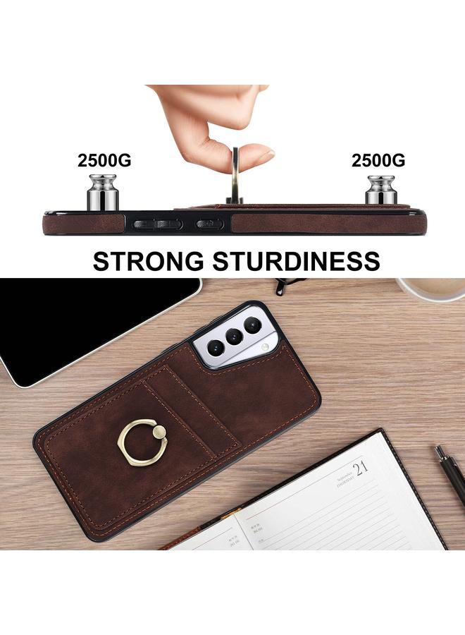 S-TOP Case For Samsung Galaxy S21+ 5G Vintage Patch Leather Phone Case with Ring Holder - Image 5