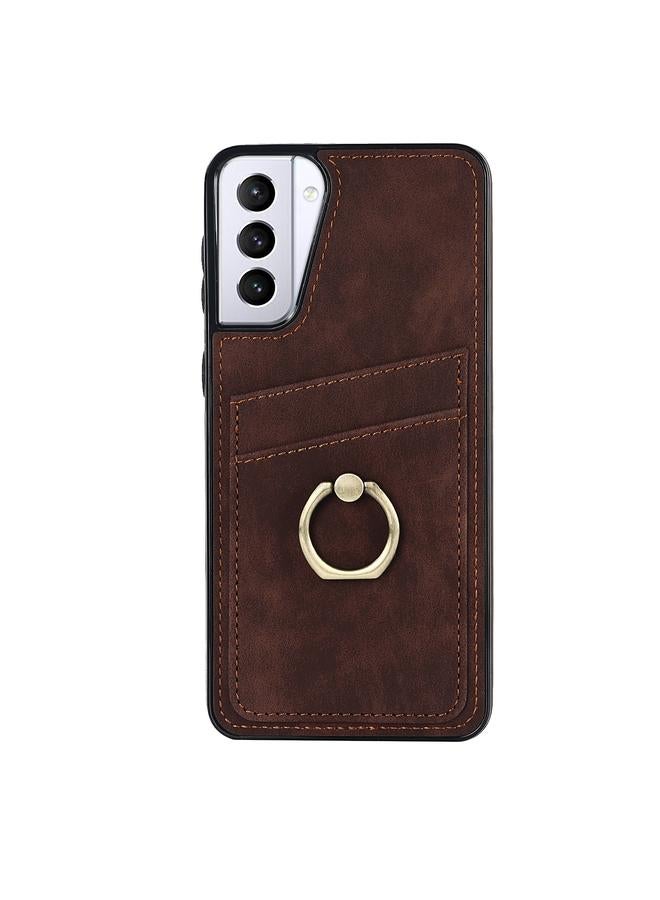 S-TOP Case For Samsung Galaxy S21+ 5G Vintage Patch Leather Phone Case with Ring Holder - Image 3