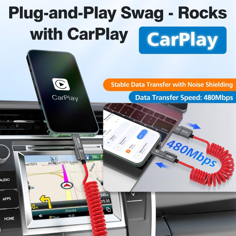 AGVEE 3ft 4-in-1 Coiled Multi USB C Charging Cable, Secure-Slide No-Loss Adapters, Slim Tips Fit Thick Cases, Lightning End Reinforced, PD 60W for iPhone Carplay, Samsung, iPad, Red - Image 5