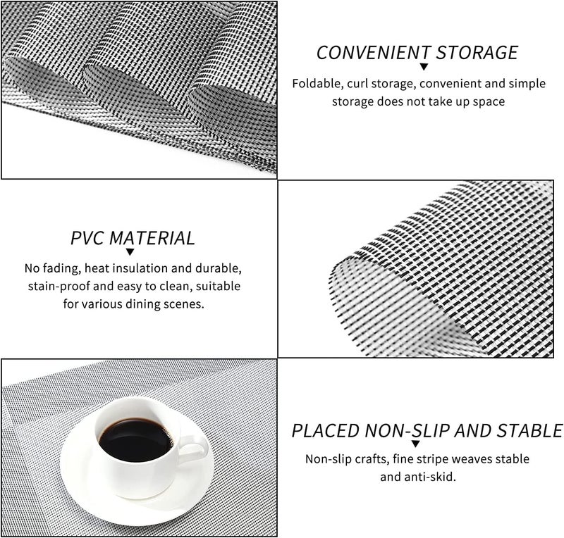 Baskety Placemat Set of 4 Easy to Clean NonSlip Heat Resistant Dining Table Mat Washable Crossweave Woven Vinyl PVC with Single Border Decoration Rectangle Outdoor Indoor - Image 3