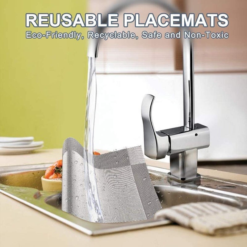 Baskety Placemat Set of 4 Easy to Clean NonSlip Heat Resistant Dining Table Mat Washable Crossweave Woven Vinyl PVC with Single Border Decoration Rectangle Outdoor Indoor - Image 5