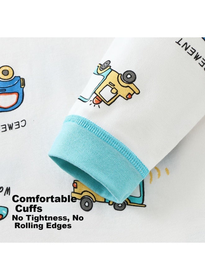 Tinsino Children's Cotton Thermal Underwear Set Autumn Long Johns Baby Warm Homewear Boys Girls Sleepwear Construction Vehicle Team; Size 80 - Image 4