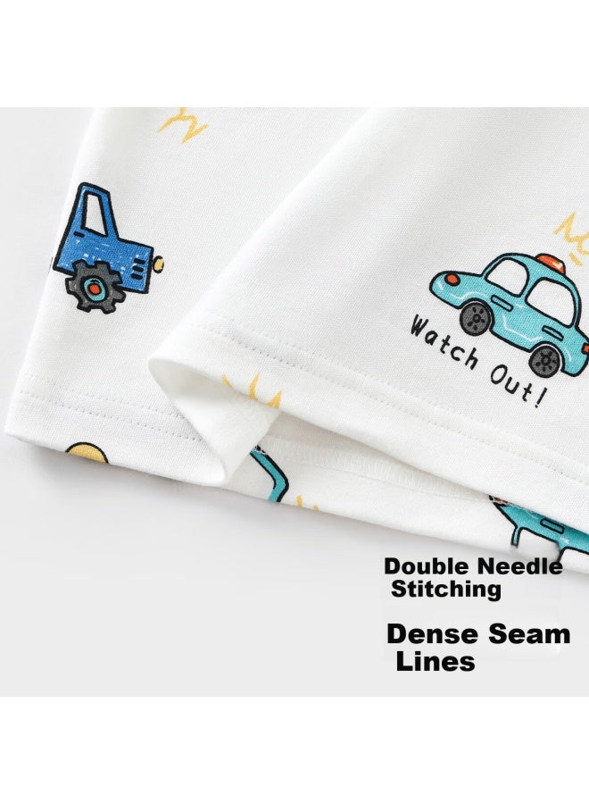 Tinsino Children's Cotton Thermal Underwear Set Autumn Long Johns Baby Warm Homewear Boys Girls Sleepwear Construction Vehicle Team; Size 80 - Image 5