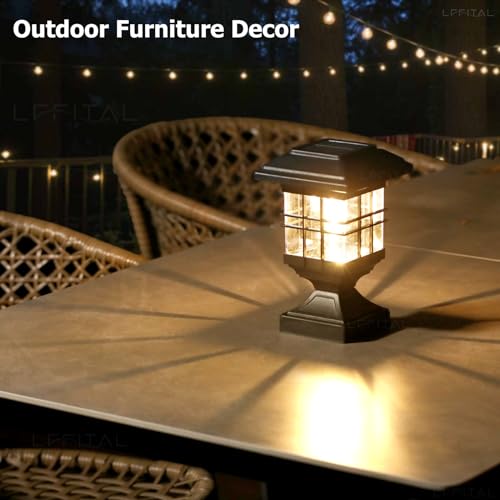 Lffital Solar Post Lights Outdoor Solar Cap Lights Deck Fence Cap for 4x4 5x5 6x6 Posts Patio Garden Courtyard Decoration Fixture Waterproof Warm White Lighting Black (2) - Image 3