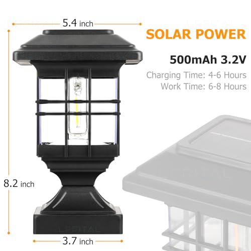 Lffital Solar Post Lights Outdoor Solar Cap Lights Deck Fence Cap for 4x4 5x5 6x6 Posts Patio Garden Courtyard Decoration Fixture Waterproof Warm White Lighting Black (2) - Image 5