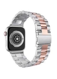 Bikson Stainless Steel Replacement Band For Watch Series 7/6/5/4/3/2/1 42/44MM Silver/Rose Gold  - Image 2