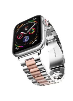 Bikson Stainless Steel Replacement Band For Watch Series 7/6/5/4/3/2/1 42/44MM Silver/Rose Gold  - Image 3