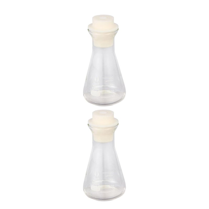 2pcs 100ml Thickened Glass Conical Erlenmeyer Flasks with Wide Mouth Stopper for School Experiments and Laboratory Supplies - Image 1