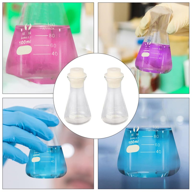 2pcs 100ml Thickened Glass Conical Erlenmeyer Flasks with Wide Mouth Stopper for School Experiments and Laboratory Supplies - Image 3