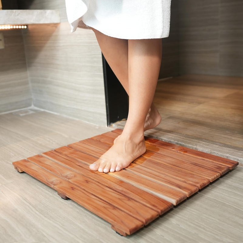 VaeFae Teak Shower Mat, Non-Slip Bath Mat, Luxury Spa Mat, Wooden Mat for Bathtub, 20 x 20 in - Image 4