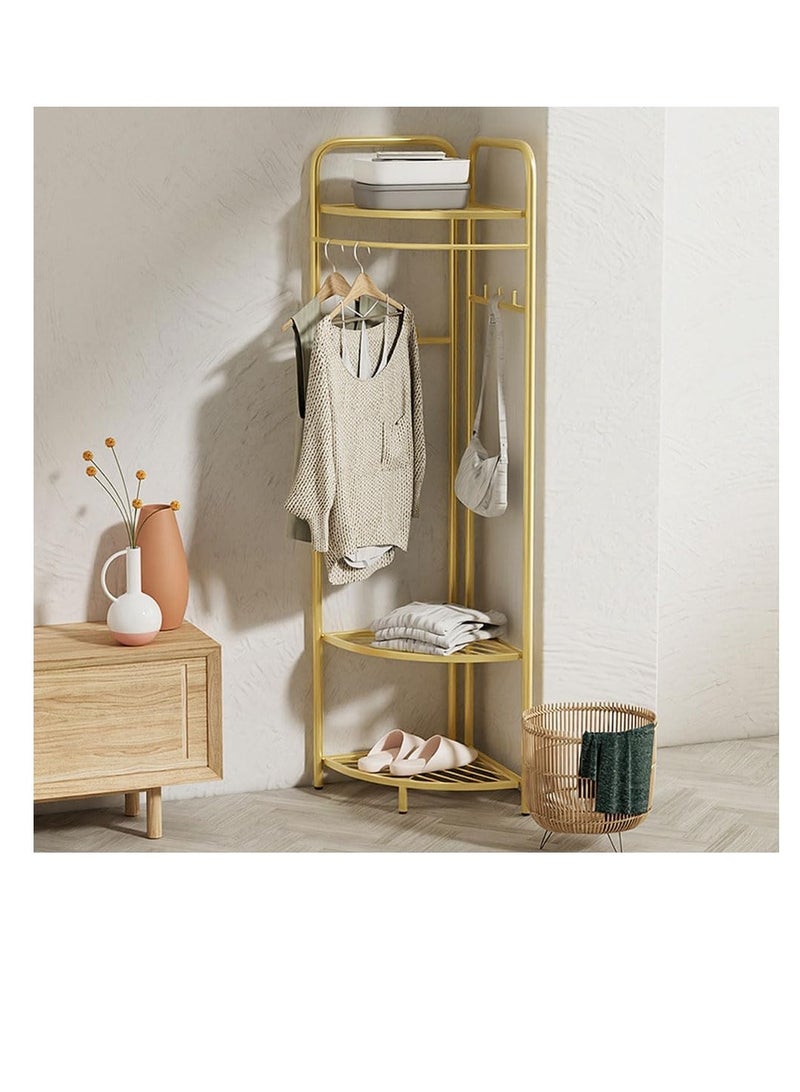 Coat Rack with 3-Layer Storage Shelves Metal Freestanding Clothes Rack Hat Hanger 6 Hooks for Jacket, Bag, Scarf, Triangular Shelf for Home Bedroom Corner Balcony Hallway  - Image 1