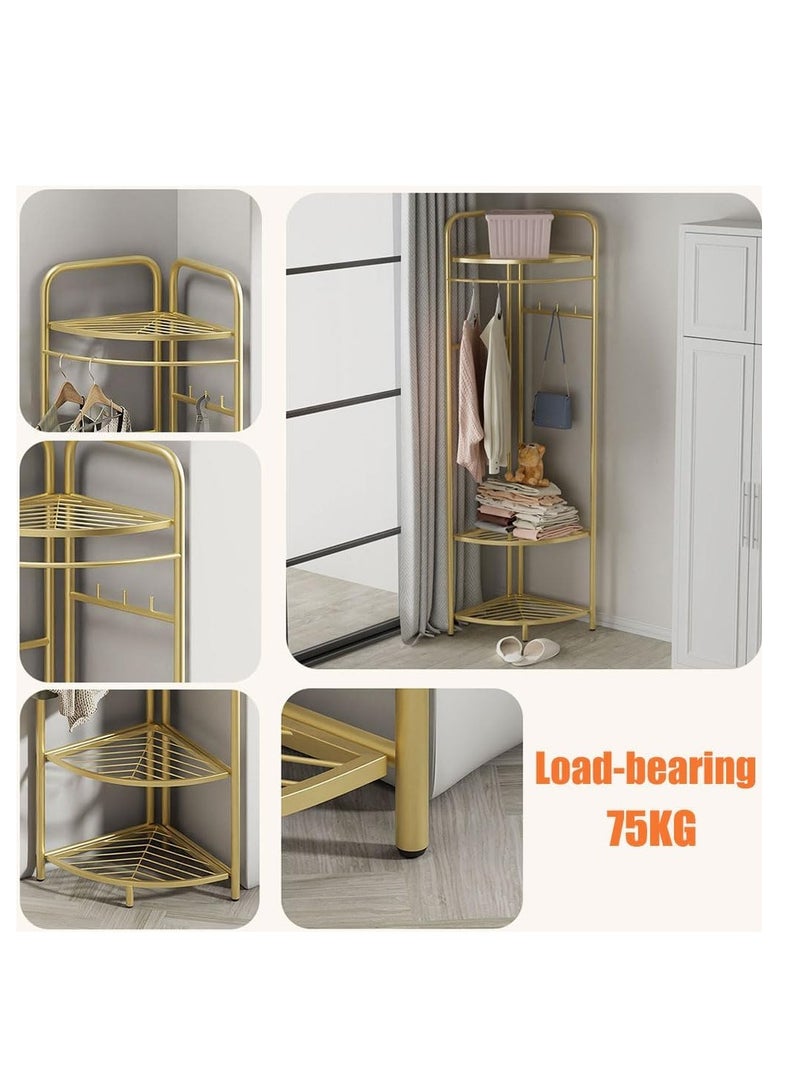 Coat Rack with 3-Layer Storage Shelves Metal Freestanding Clothes Rack Hat Hanger 6 Hooks for Jacket, Bag, Scarf, Triangular Shelf for Home Bedroom Corner Balcony Hallway  - Image 4