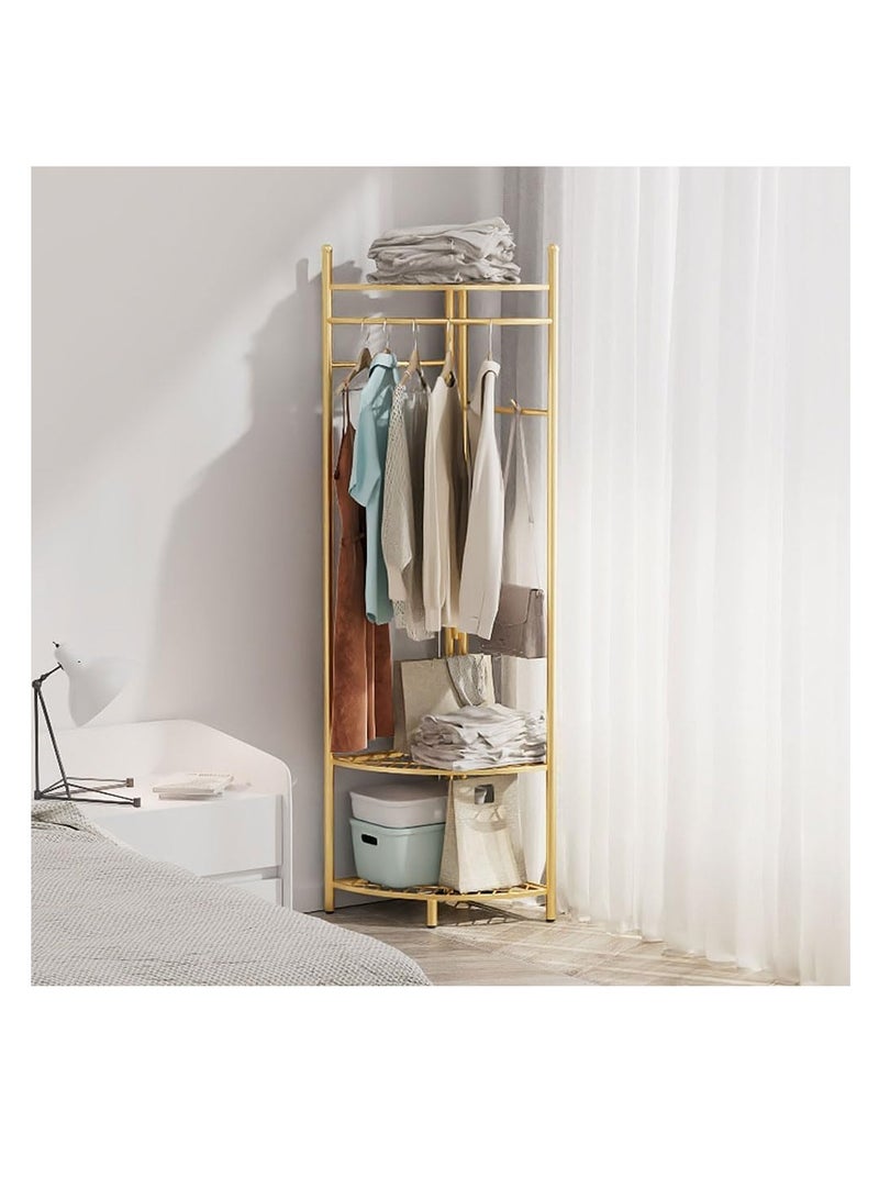 Coat Rack with 3-Layer Storage Shelves Metal Freestanding Clothes Rack Hat Hanger 6 Hooks for Jacket, Bag, Scarf, Triangular Shelf for Home Bedroom Corner Balcony Hallway  - Image 5