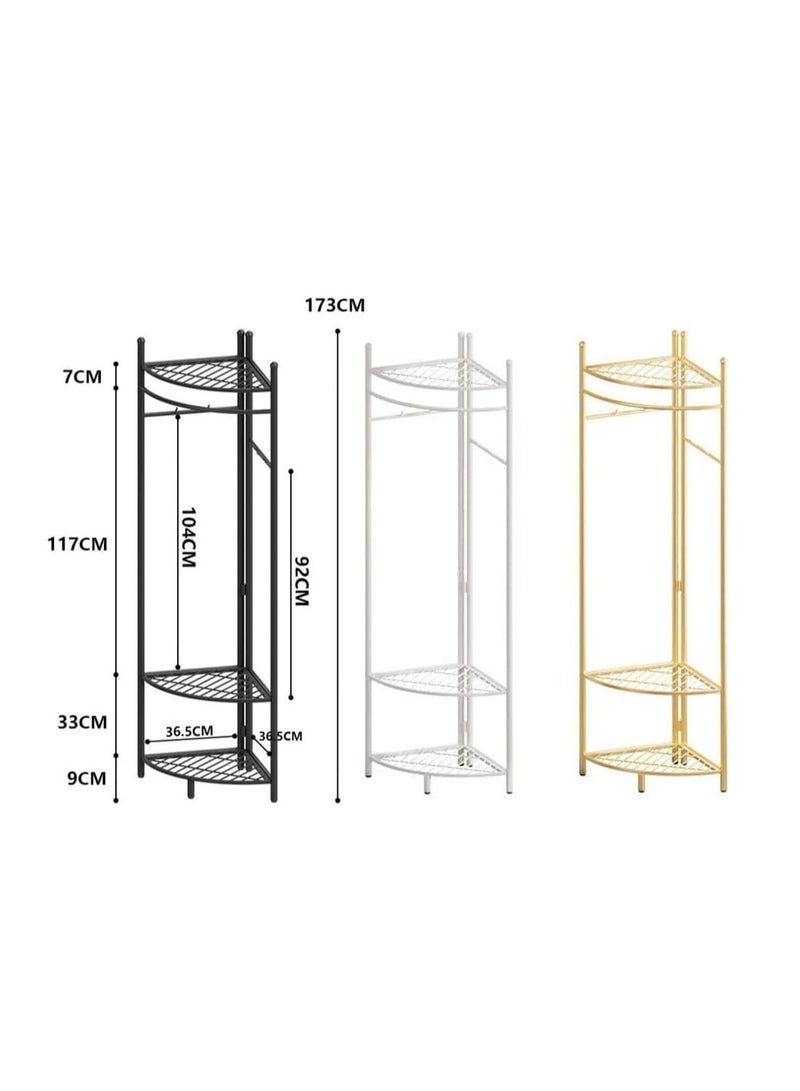 Coat Rack with 3-Layer Storage Shelves Metal Freestanding Clothes Rack Hat Hanger 6 Hooks for Jacket, Bag, Scarf, Triangular Shelf for Home Bedroom Corner Balcony Hallway  - Image 2