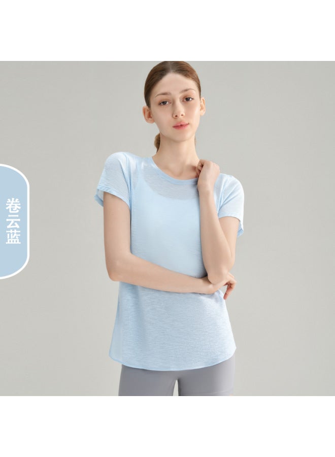 Bamboo Yarn Fitness Short-sleeved Women's Summer Hollow-out Backless Sports T-shirt Breathable Quick-dry Yoga Top Yoga Cover-up