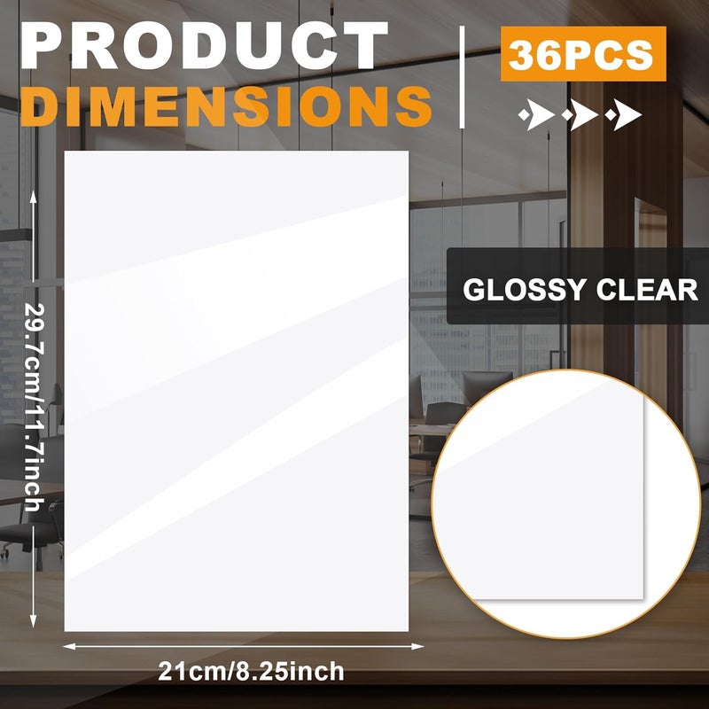 Clabby 36 Sheets Holographic Sticker Paper A4 Vinyl Holographic Laminate Sheets Self Adhesive Waterproof Transparent Film, 11.7 x 8.3 inches(Clear) - Image 2