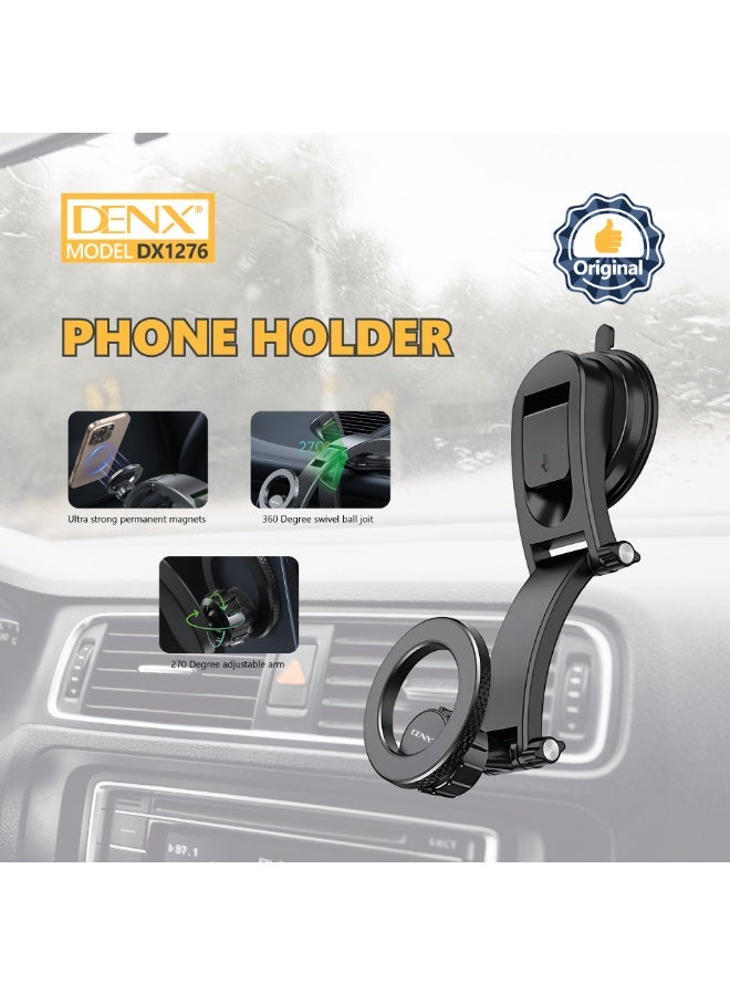 دينكس حامل هاتف مغناطيسي للسيارة بتقنية الشفط القوي – دوران 360 درجة – ذراع قابل للتعديل 270° – تثبيت فائق على الزجاج أو التابلوه – تصميم خفيف ومتين - Image 5