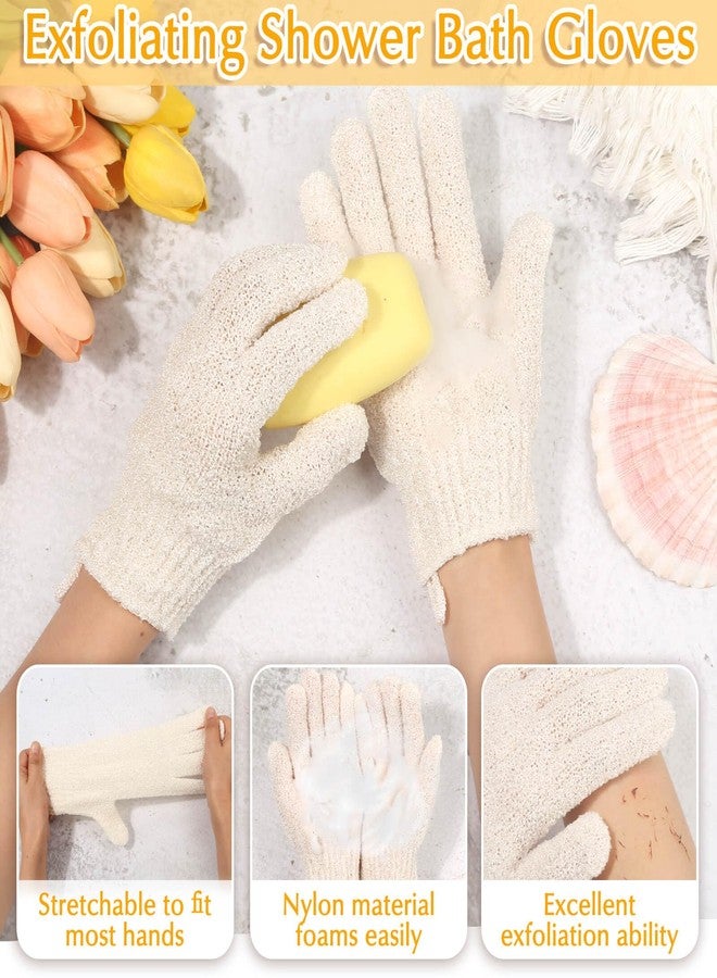 Anezus Exfoliating Back Scrubber Bath Gloves Set, Exfoliating Shower Towel with Shower Gloves for Body Scrub, Back Cleaner Wash Gloves to Remove Dead Skin (Beige) - Image 3