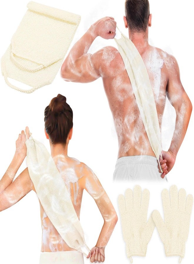 Anezus Exfoliating Back Scrubber Bath Gloves Set, Exfoliating Shower Towel with Shower Gloves for Body Scrub, Back Cleaner Wash Gloves to Remove Dead Skin (Beige) - Image 1