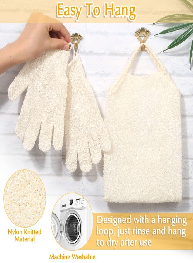 Anezus Exfoliating Back Scrubber Bath Gloves Set, Exfoliating Shower Towel with Shower Gloves for Body Scrub, Back Cleaner Wash Gloves to Remove Dead Skin (Beige) - Image 5