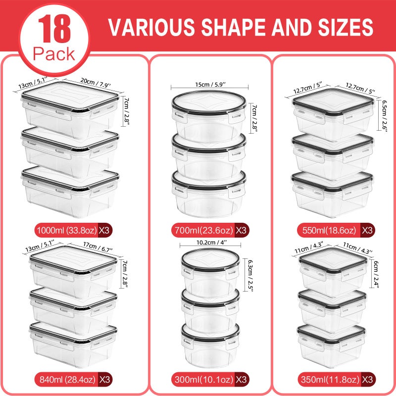 Skroam 36 Pack Food Storage Containers (18 Airtight Kitchen Storage & 18 Lids)  Plastic BPA-Free Meal Prep Container for Pantry Organizers and Storage with Free Labels & Marker - Image 2