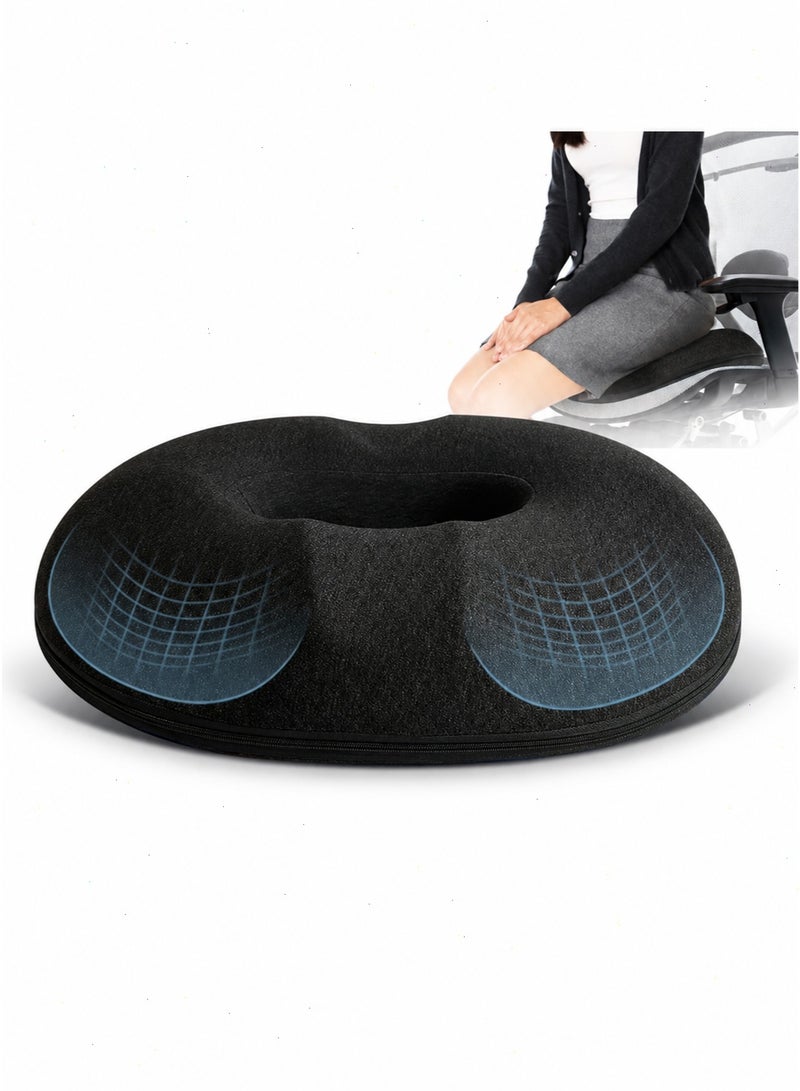 Black Donut Memory Foam Seat Cushion, Coccyx Pain Relief Pillow for Sciatica, Pregnancy, Prostate & Post-Surgery, Home Car Office Use - Image 1