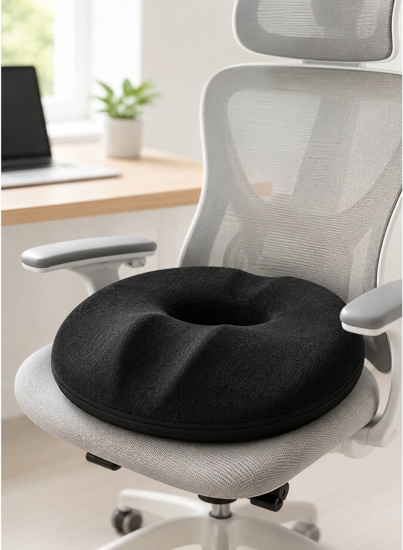 Black Donut Memory Foam Seat Cushion, Coccyx Pain Relief Pillow for Sciatica, Pregnancy, Prostate & Post-Surgery, Home Car Office Use - Image 3