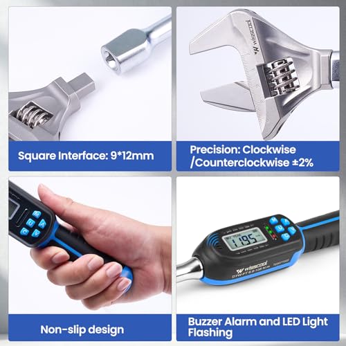 Wisscool Adjustable Digital Torque Wrench, 5-99.6 ft.lb/6.8-135 N.m, Hvac Torque Wrench with 42mm Jaw, ±2% Accuracy, Vibration, Buzzer and LED Indicator for Split AC, Moto, Car - Image 5
