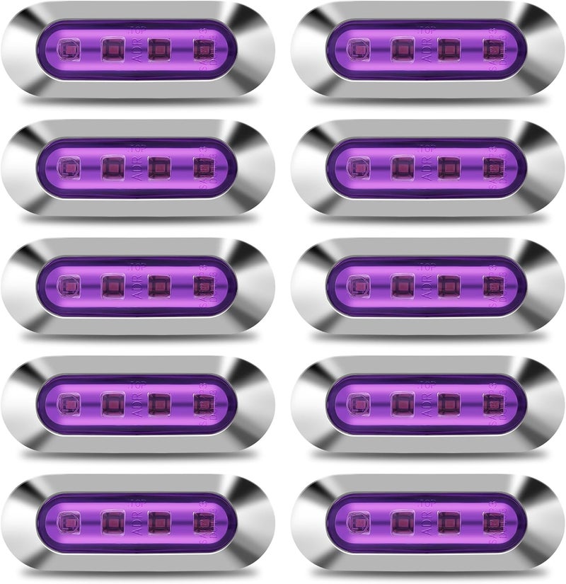 ALFU 10PCS Purple DC12V-24V 4 LED Side Marker Indicator Lights Lamp Front Rear Tail Clearance Lamp Interior Lights with Chrome Bezel Universial for Auto Car Bus Truck Lorry Trailer Boat Deck Courtesy - Image 1