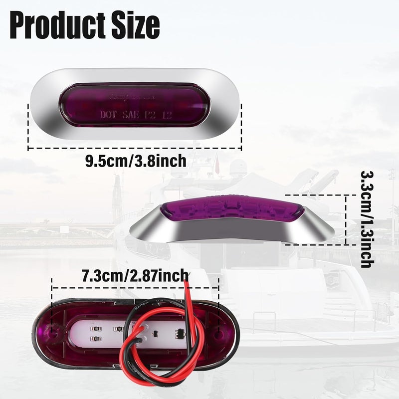 ALFU 10PCS Purple DC12V-24V 4 LED Side Marker Indicator Lights Lamp Front Rear Tail Clearance Lamp Interior Lights with Chrome Bezel Universial for Auto Car Bus Truck Lorry Trailer Boat Deck Courtesy - Image 2