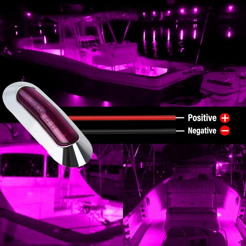 ALFU 10PCS Purple DC12V-24V 4 LED Side Marker Indicator Lights Lamp Front Rear Tail Clearance Lamp Interior Lights with Chrome Bezel Universial for Auto Car Bus Truck Lorry Trailer Boat Deck Courtesy - Image 3