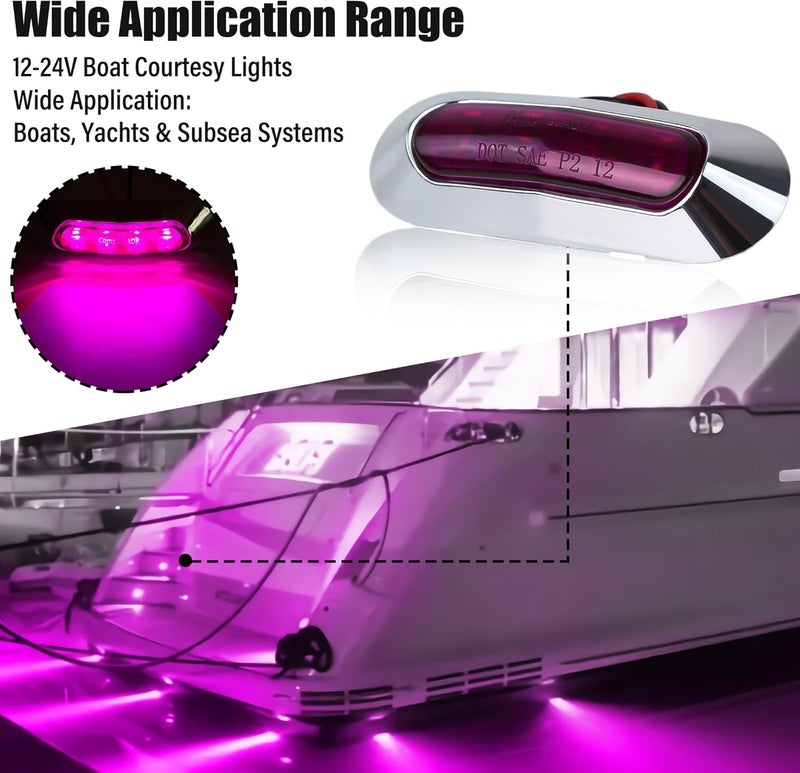 ALFU 10PCS Purple DC12V-24V 4 LED Side Marker Indicator Lights Lamp Front Rear Tail Clearance Lamp Interior Lights with Chrome Bezel Universial for Auto Car Bus Truck Lorry Trailer Boat Deck Courtesy - Image 4