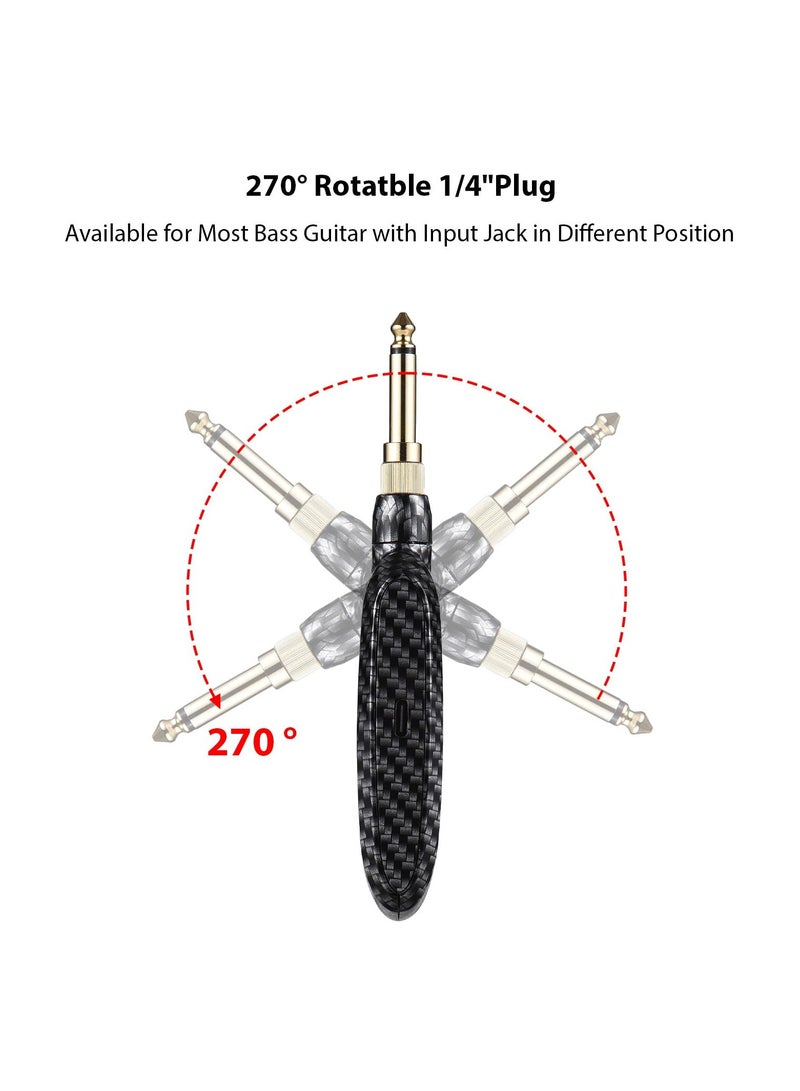 Rechargeable 2.4G Guitar Transmitter Receiver, Wireless Guitar System for Electric Guitar Bass Electric Wind Instruments Real-time Transmission 270 Degree Rotatable Plug with 2 6.35mm