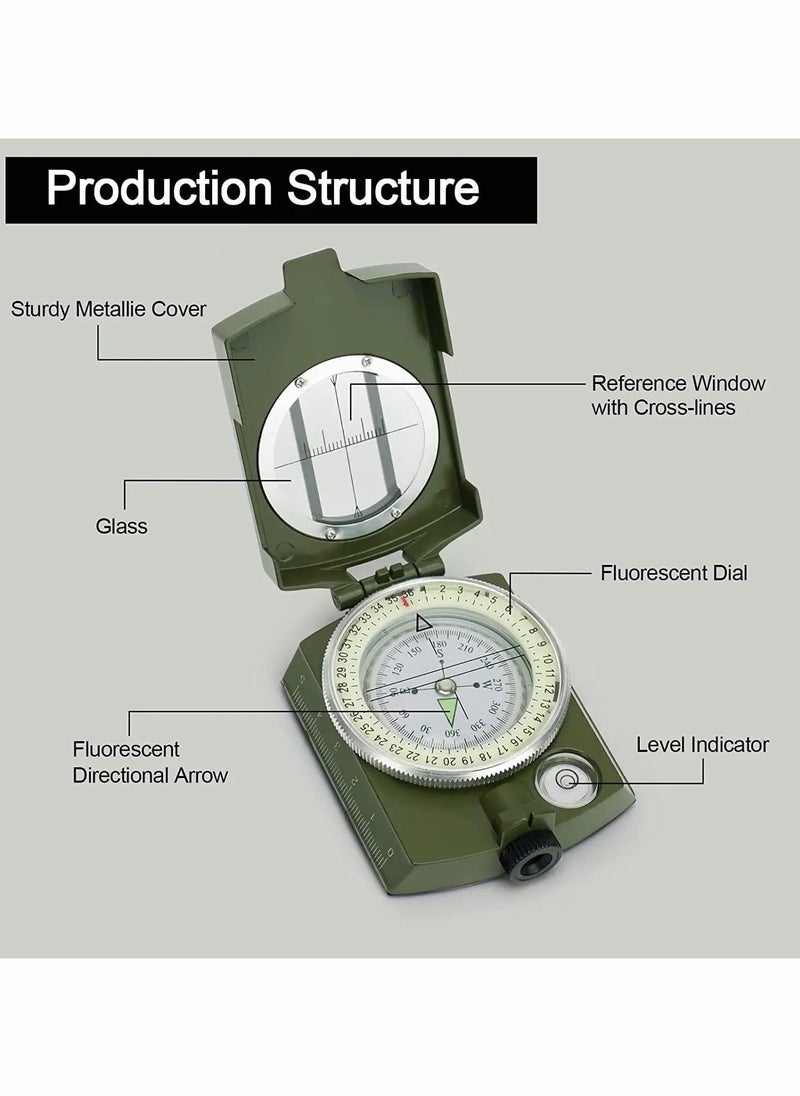 Durable Waterproof Military Compass for Hiking and Camping with Inclinometer Ideal for Scouts and Geology Activities