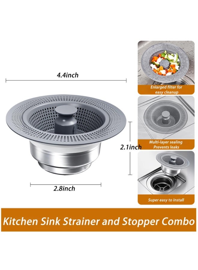 3-in-1 Kitchen Sink Drain Strainer – 304 Stainless Steel Pop-Up Plug, Anti-Clog Basket Strainer, Fits 7.2-8.6 cm Drains, Silver/Black - Image 3