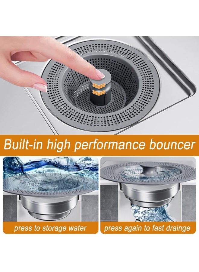 3-in-1 Kitchen Sink Drain Strainer – 304 Stainless Steel Pop-Up Plug, Anti-Clog Basket Strainer, Fits 7.2-8.6 cm Drains, Silver/Black - Image 4