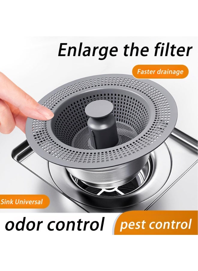 3-in-1 Kitchen Sink Drain Strainer – 304 Stainless Steel Pop-Up Plug, Anti-Clog Basket Strainer, Fits 7.2-8.6 cm Drains, Silver/Black - Image 2