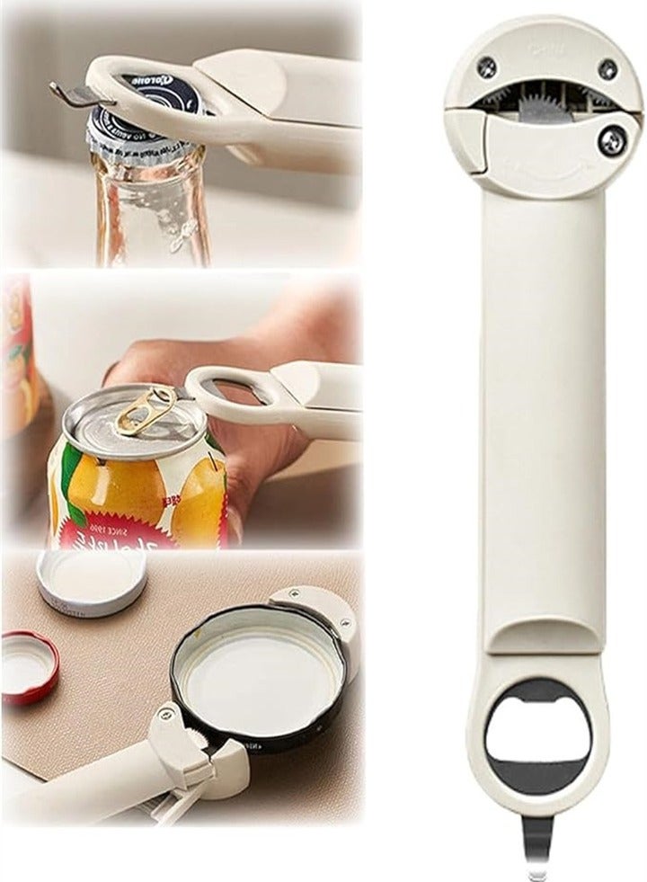 Adjustable Can Opener Bottle Opener, Fits Most Sizes, Effort-saving and Convenient to Use, Jar Lid Remover, Stainless Steel Gear, Family Restaurant, Camping Bar, Suitable for Weak Hands Arthritic Hands, White 1pc - Image 1